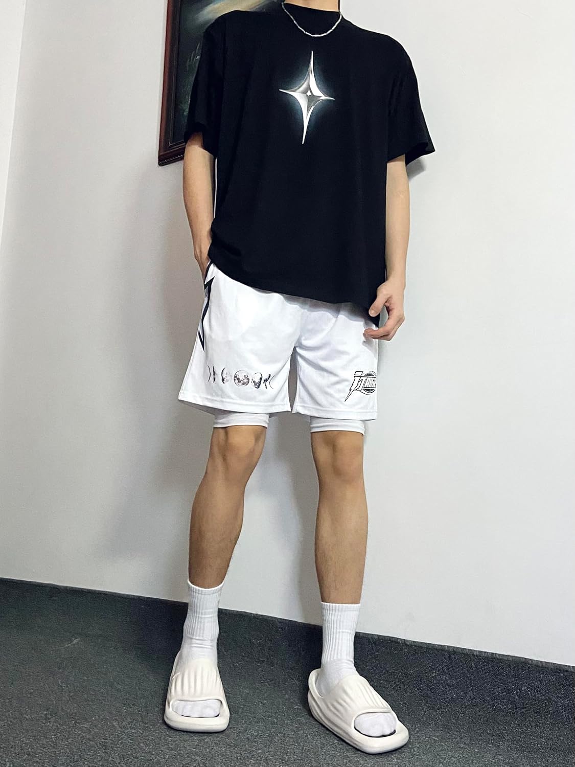 DIOTSR Mens Retro Casual Graphic Shorts Elastic Waistband Streetwear Athletic Basketball Running Active Shorts - Image 2