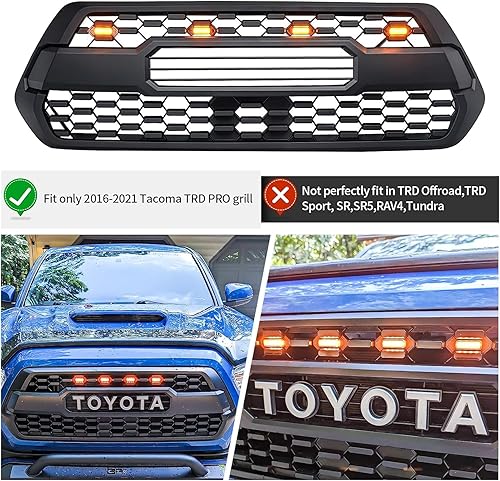 Miniatura 6 de Luces LED ámbar para parrilla delantera Toyota Tacoma TRD PRO 2016-2023 con fusible (4 luces LED de parrilla, amarillo ámbar)
