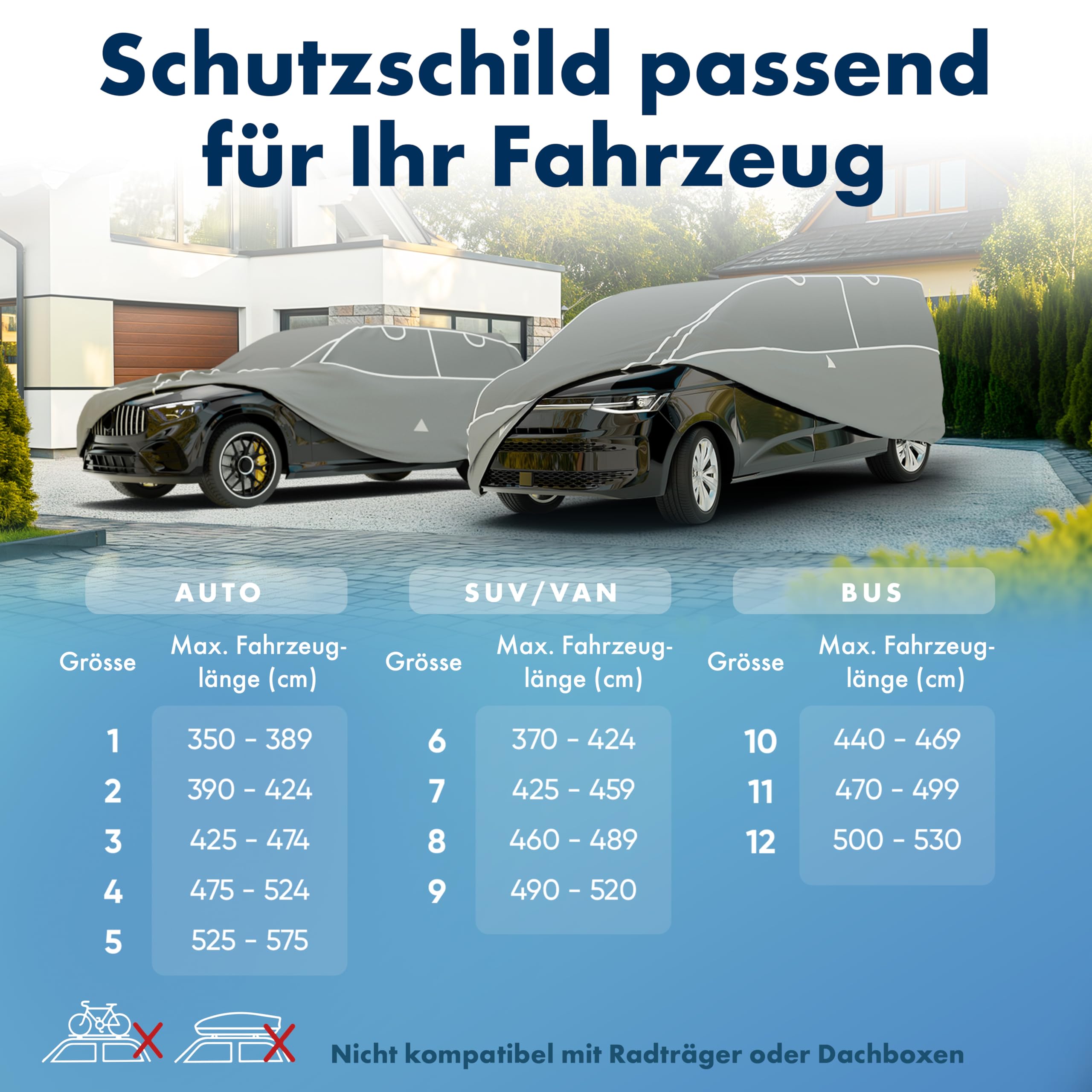 WALSER Premium Hagelschutz Abdeckplane Auto, Auszeichnung Sehr Gut* Hagelschutzplane, TÜV geprüfte* Autogarage Hagel, Hybrid UV Protect Vollgarage, Wasserabweisende Abdeckung Größe 8 SUV/Van