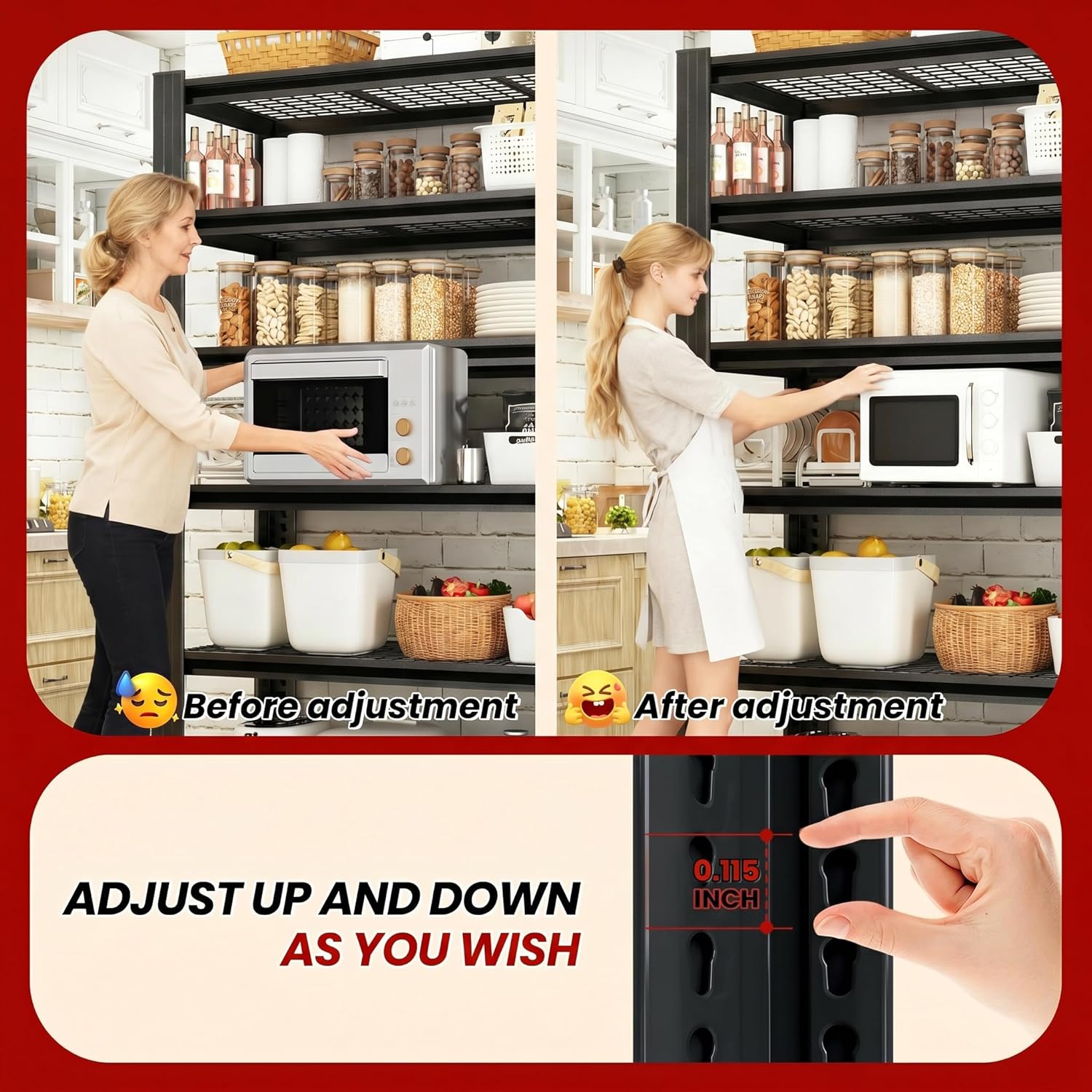 72" H Heavy Duty Garage Shelving, Metal Storage Shelves, 5 Tier Adjustable Storage Shelves, Industrial Utility Rack for Warehouse, Basement, Workshop, Kitchen, 16" D×35" W×72" H, Black image 4