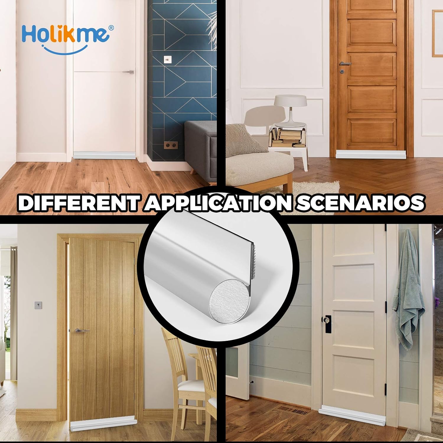 Holikme 2 Pack Door Draft Stopper Adjustable Under Door Draft Blocker Insulator Door Sweep Weather Stripping，Suitable for Interior／Exterior Doors ，36” Length, White