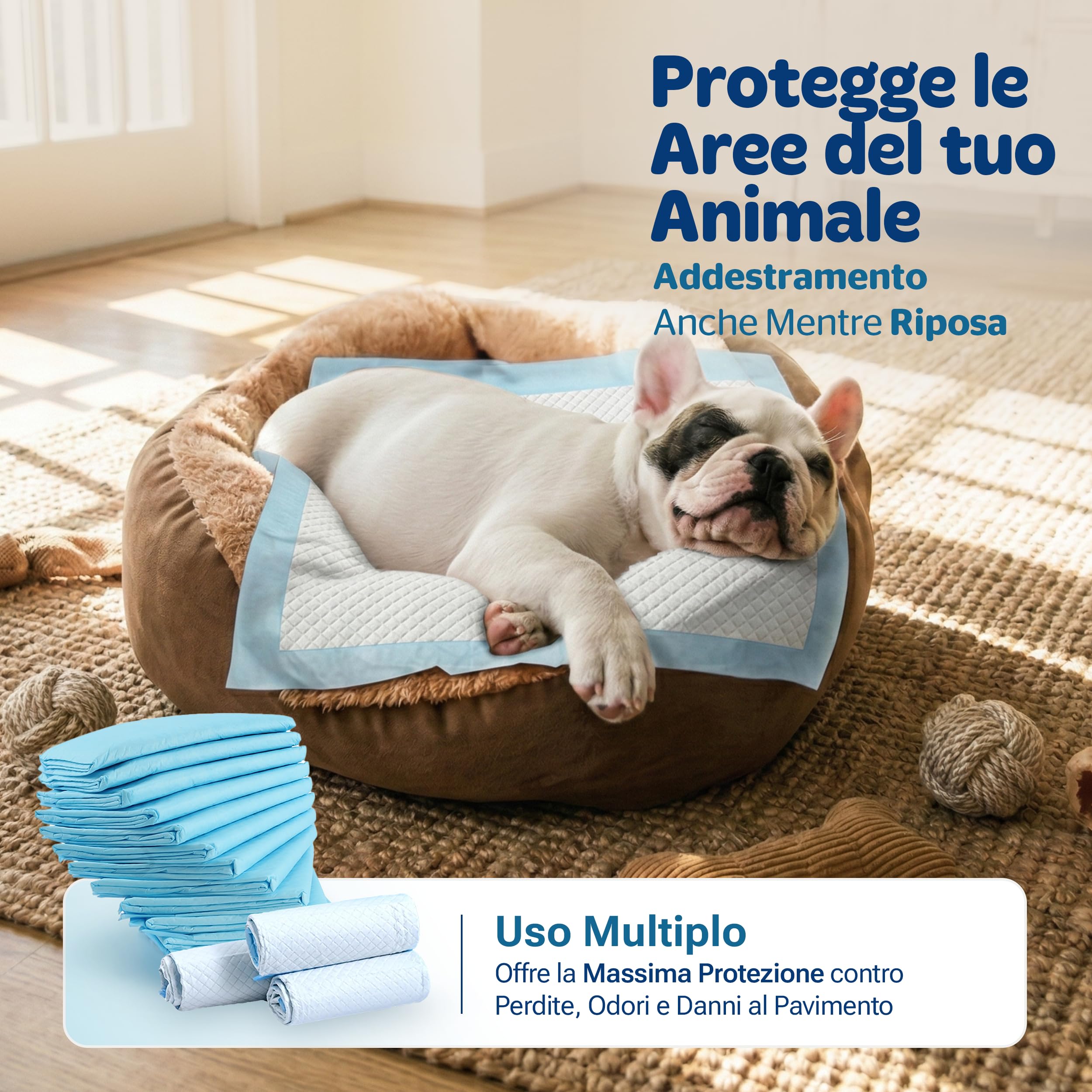 PORTENTUM Traversine cani 90x60 cm 100 pezzi – Tappetini igienici per cani 6 strati assorbenti antifuga con controllo degli odori – Tappetini cane per addestramento