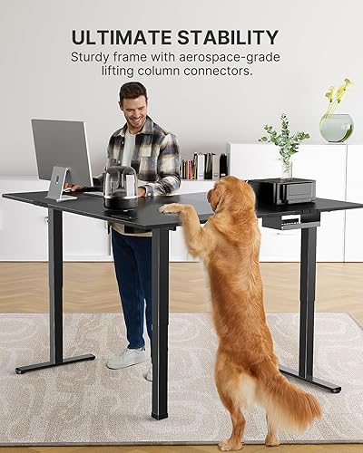 Miniatura 4 de Marsail Escritorio eléctrico de esquina de 63 x 55 pulgadas en forma de L con toma eléctrica 4 en 1, escritorio para computadora con gancho para