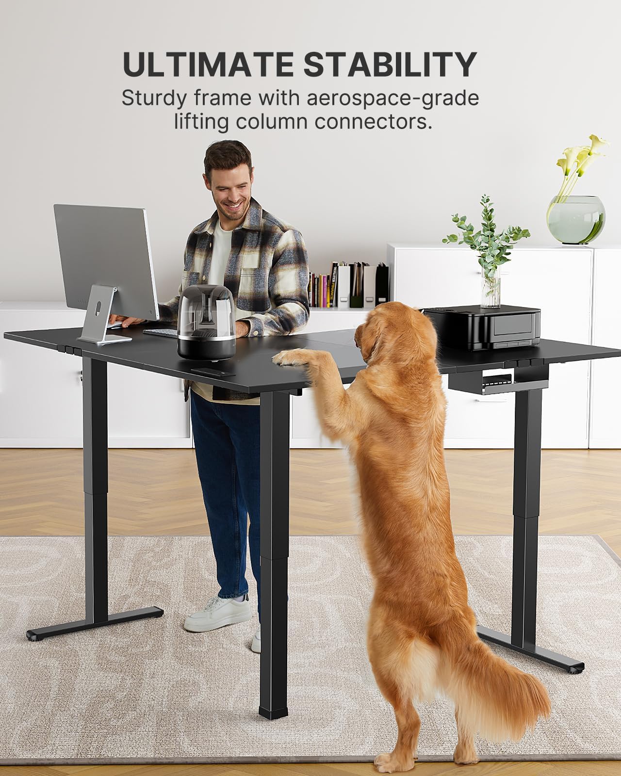 Marsail 63 55 in Electric Corner L-Shaped Standing Desk with 4-in 1 Electical Outlet Computer Desk with Headphone — view 4