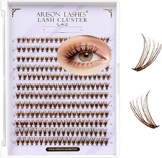 ARISON LASHES Brown Lash Clusters 20D 9-16 Mix, Natural Wispy Individual Eyelash Clusters for DIY Home Makeup, Soft Brown Cluster Lashes for Daily Use Look