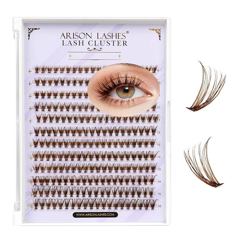 ARISON LASHES Cílios Postiços em Tufos Individuais Marrons, 20D, 9–16 Mix, Curvatura D