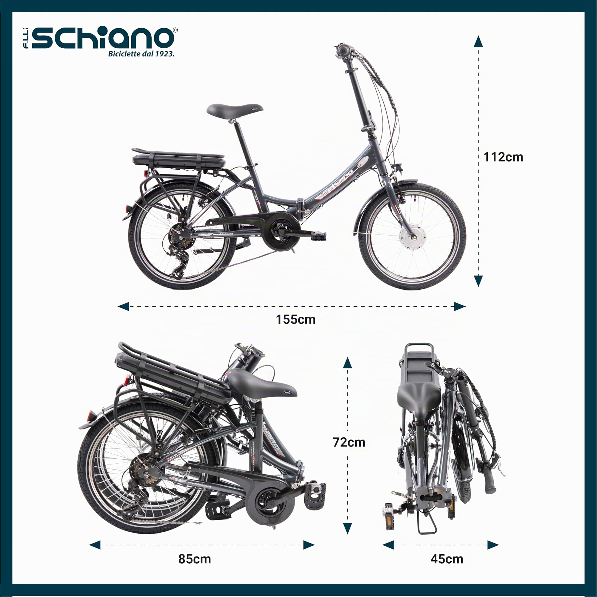F.LLI Schiano E-Star, E Bike Klappbar 20 Zoll, 36V 10.4Ah Abnehmbarer Akku, Motor 250W 40Nm, Klapprad Ebike für Herren und Damen