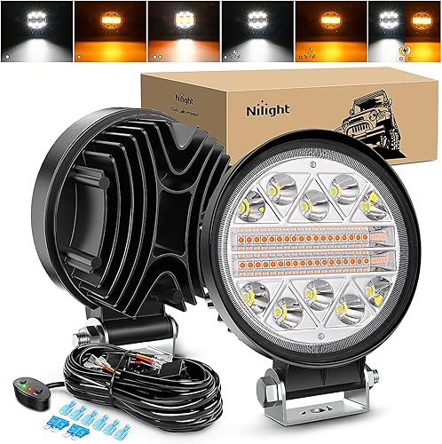 Nilight 2 barras de luz LED de 4.5 pulgadas y 27 W, estroboscópica ámbar y blanco, 6 modos de memoria, todoterreno, camión, ATV, SUV, cabina, barco