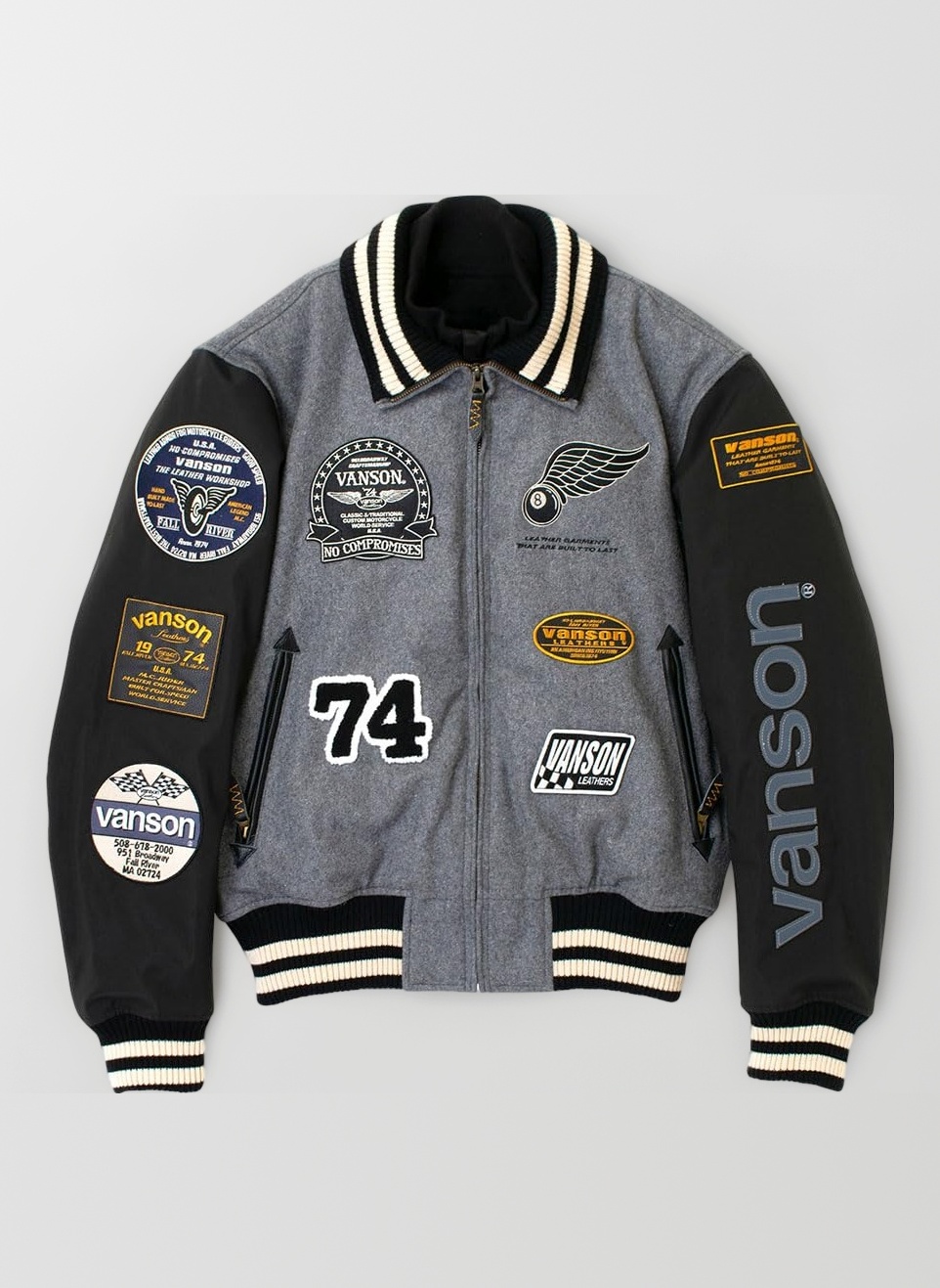 VANSON VS25107W AWARD JACKET ジャケット スタジャン Amazon.co.jp: [バンソン] アワードジャケット グレー/ブラック M