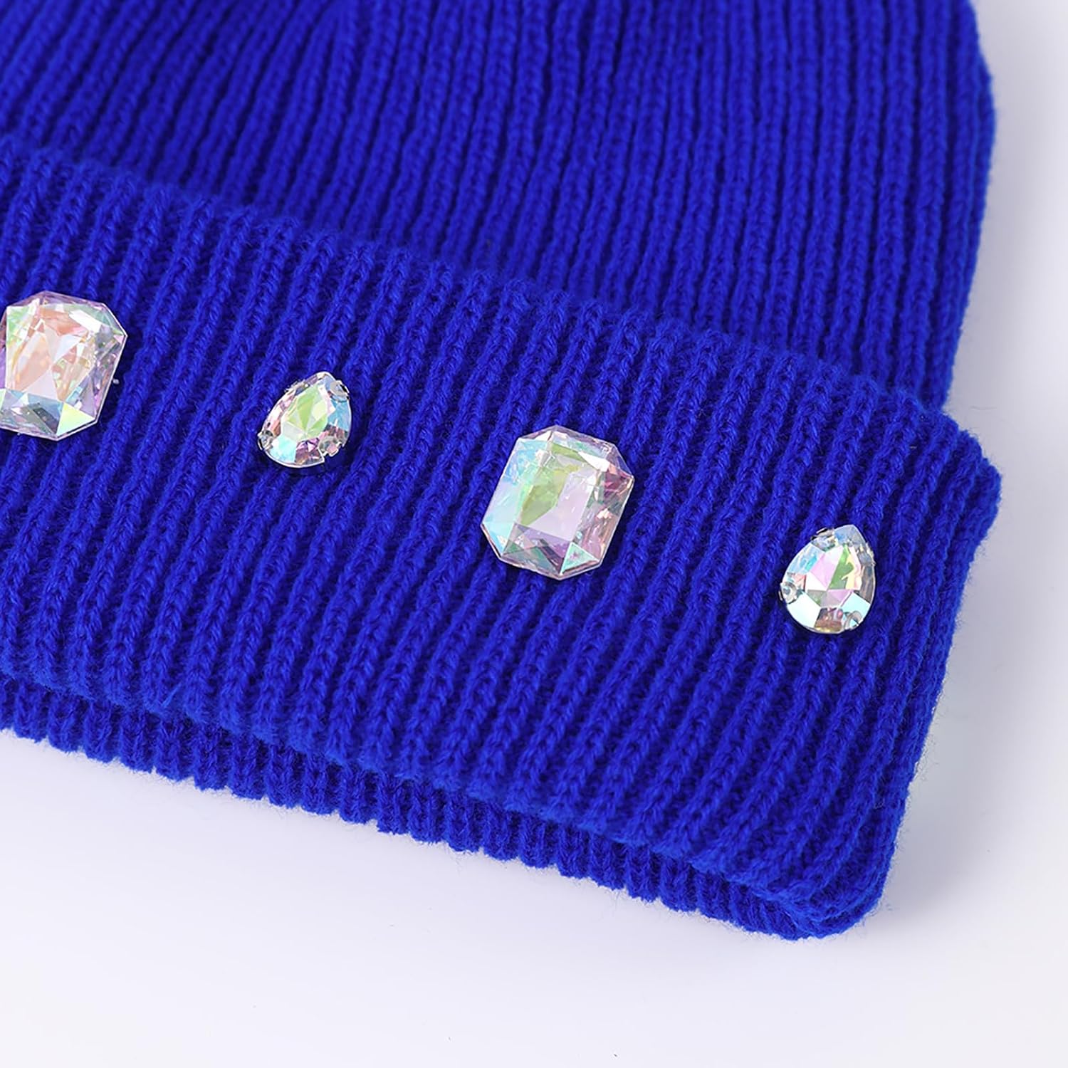 Women's Glitter Rhinestone Beanie Winter Warm Cuffed Ribbed Knit Hat Daily Accessories Gift