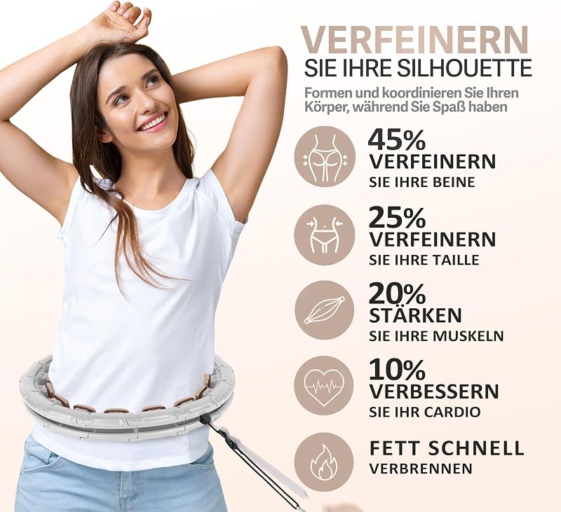 Solulife Hula Hoop Felnőtteknek Fogyáshoz és Masszázshoz, 24 Darabos Állítható Karika Súlygolyóval, ABS Anyag, Taupe Szín