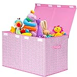 Mayniu Extra Large Toy Box Chest with Dividers, 120L Sturdy Toy Storage Organizer Bin Boxes Basket for Kids, Boys, Girls, Living Room, Nursery, Bedroom, Playroom (26x17 x17, Pink)