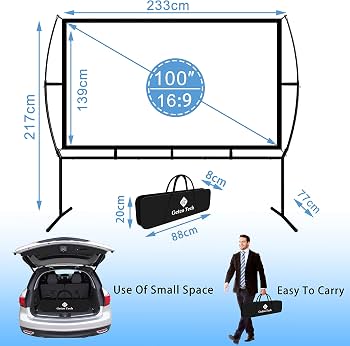 Schermo Per Proiettore Portatile 100 Pollici 16:9 Con Supporto - Per Home Theater, Cinema All'aperto, Presentazioni