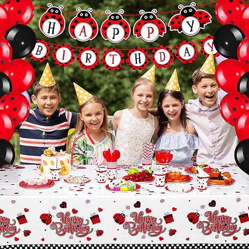 Miniatura 4 de Sumind Juego de 200 decoraciones de fiesta de cumpleaños con temática de mariquita, suministros para fiestas temáticas de mariquita, vajilla de