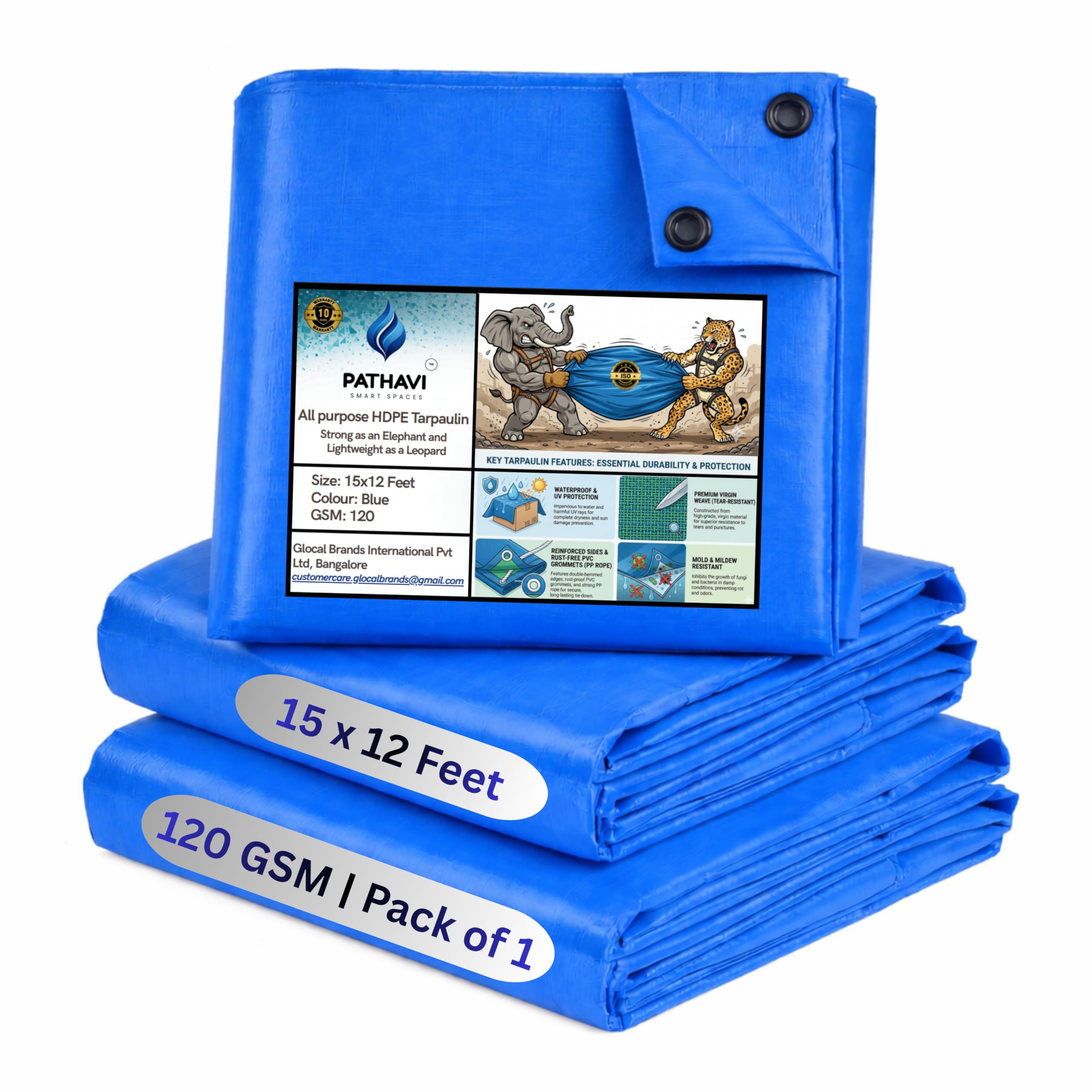 Premium 30x30ft Blue Tarpaulin, Thadika, 120 GSM Virgin Tharpai Sheet, Heavy Duty Waterproof Tadpatri Cover with Reinforced Eyelets & UV Protection, Ideal for Trucks, Farms, HomeUse, 1 Sheet — Amazon image 25