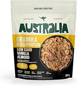Hart's Natural Granola Australia Low Carb Keto Protein Vanilla Almond Crunch, 26g de Proteína, Granola Sem Açucar, Sem Lactose, Sem Glúten, Vegano, 200g