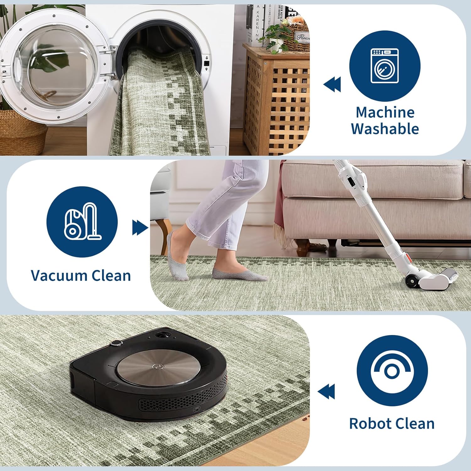 Garvee Large Area Rug 9x12, Traditional Border Design Carpet, Vintage Indoor Floor Mat for Living Room, Heavy Duty Non-Shedding Rug for Dining Room Under Table, Formal Bedroom Decor,Sage Green