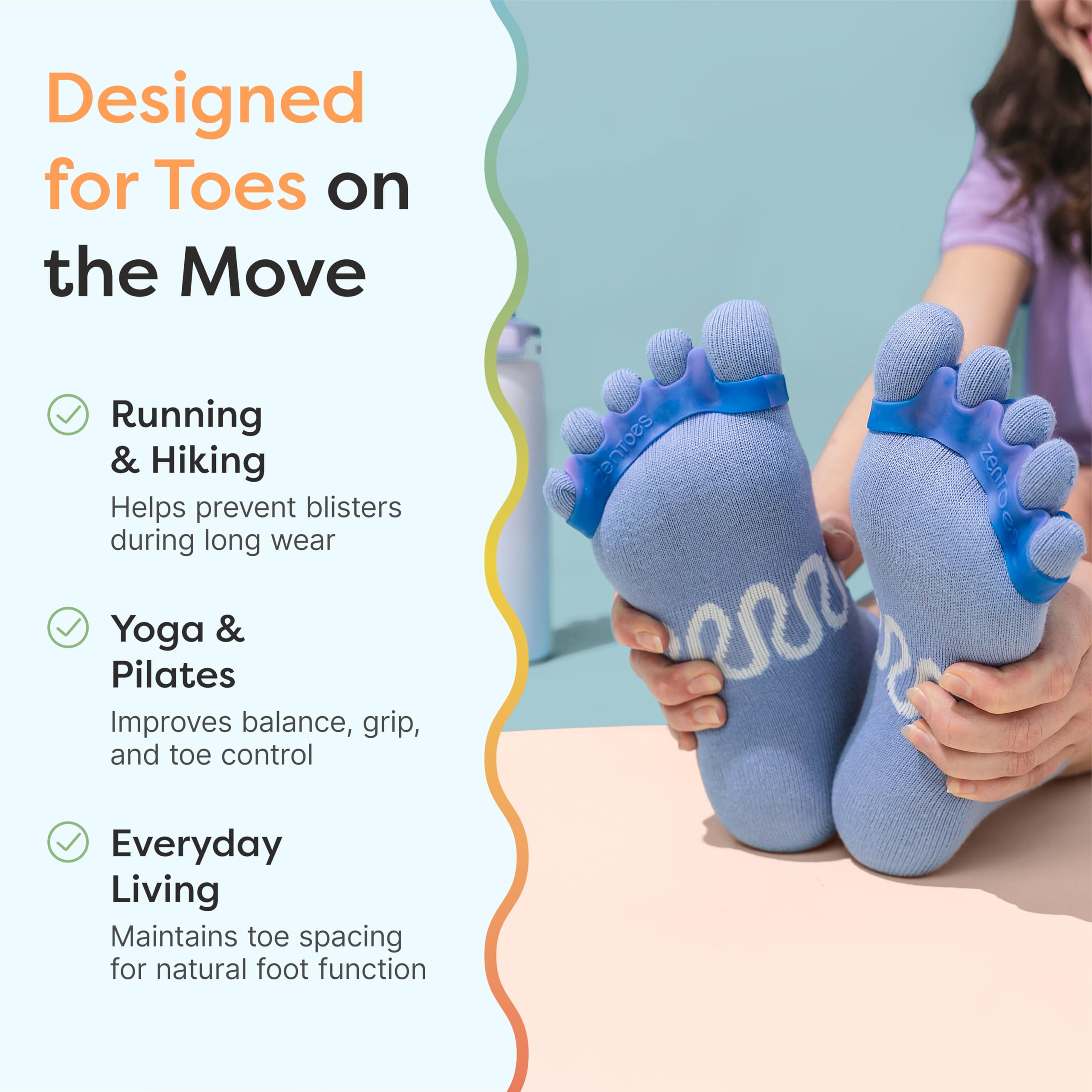 ZenToes Calcetines de pilates para mujer, calcetines antideslizantes de algodón para yoga, calcetines para reducir el roce y prevenir ampollas