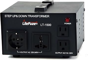 LiteFuze LT Series 1500 Watt Voltage Converter Transformer Step Up/Down - 110v to 220v / 220v to 110v Power Converter - Fully Grounded Cord - Universal Socket, CE Certified