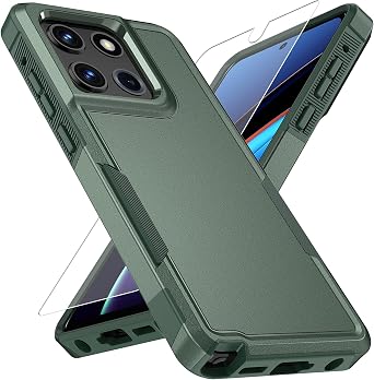 Vinve for Moto G Stylus 2025 Case with HD Screen Protector, Military-Grade Shockproof & Dual-Layer Protection, Anti-Slip Grip Design Phone Case, Blackish Green