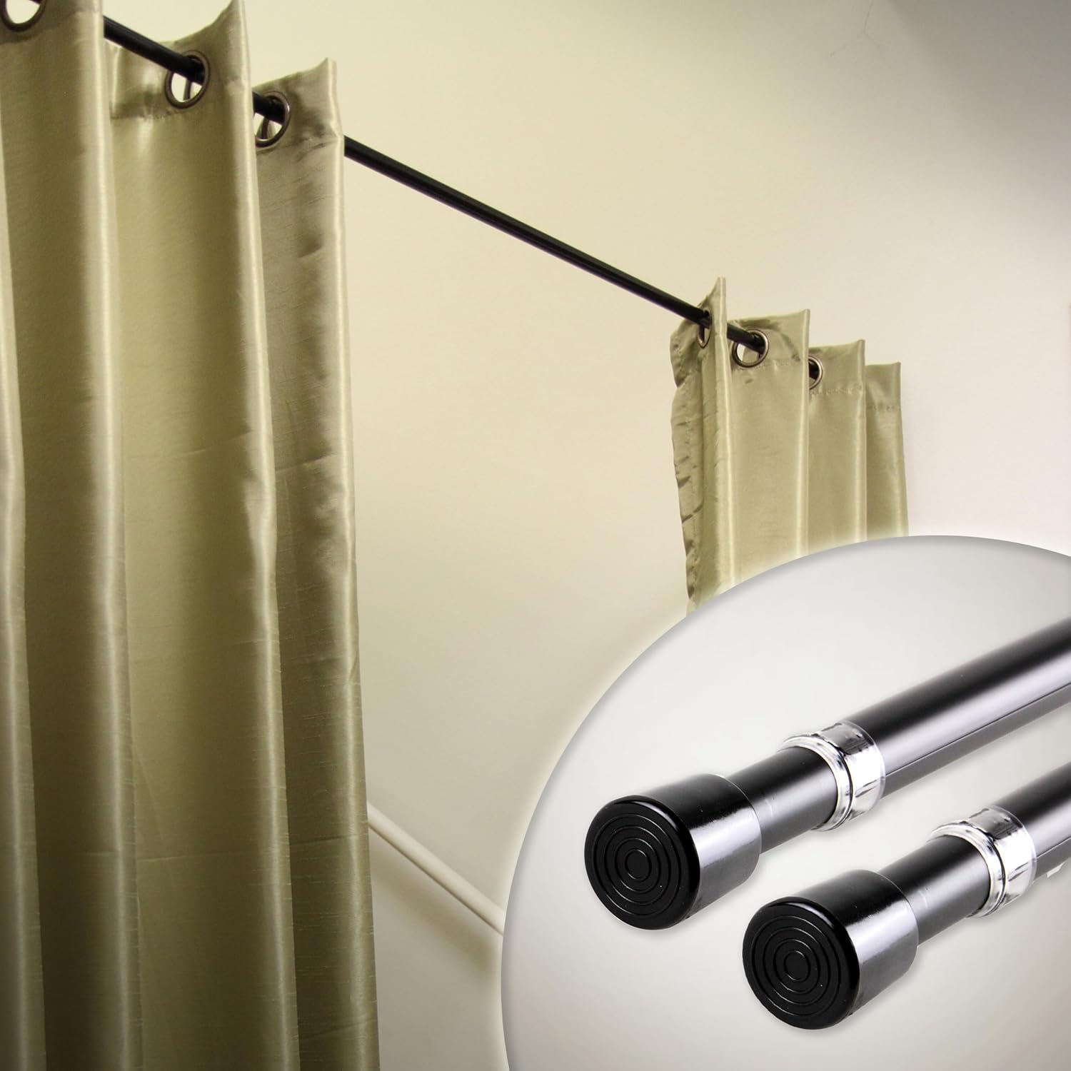 3/4" Round Spring Tension Rod 48-84 inch - Black