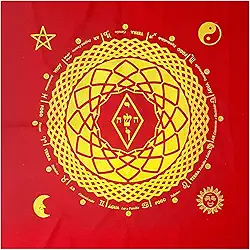 Toalha para Tarô Elemental 4 elementos com Brilho Vermelha