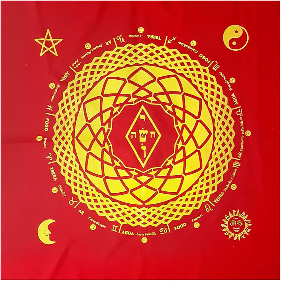 Toalha para Tarô Elemental 4 elementos com Brilho Vermelha