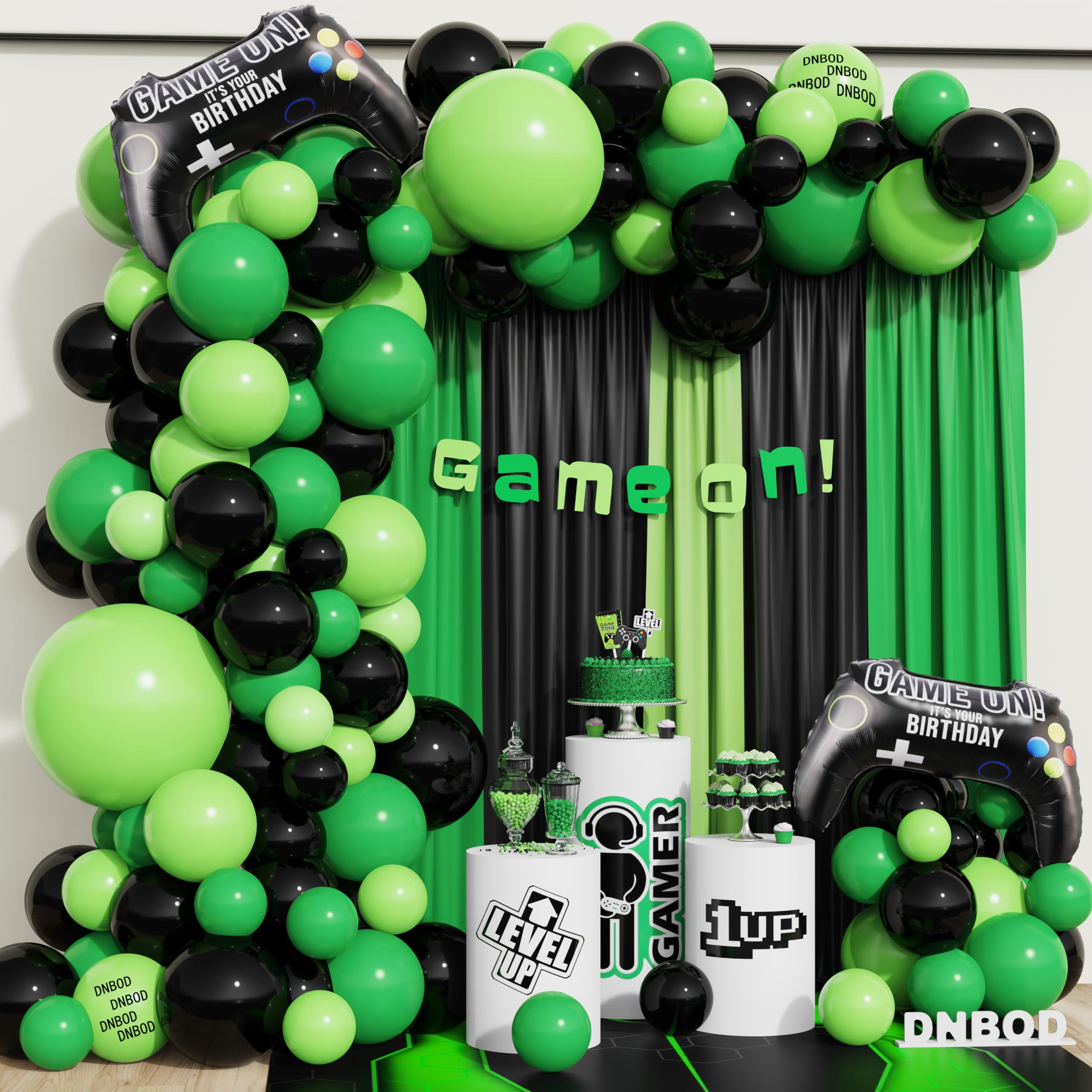 Video Game Birthday Party Balloon Arch 145Pcs Green Black Game Theme Balloon Garland Kit for Boys Game On Birthday Party Level Up Baby Shower Party