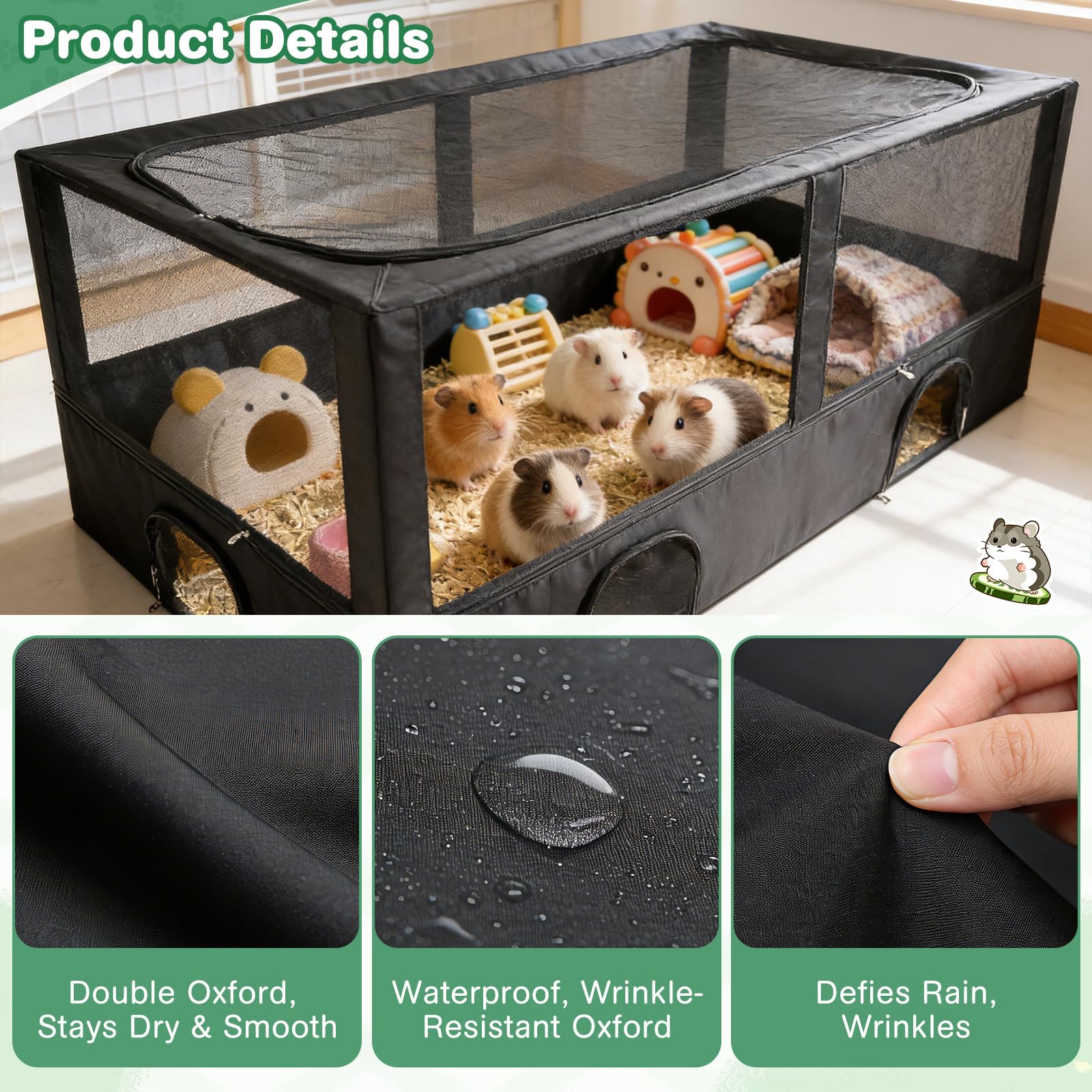 Parc pour Animaux Pliable 162 x 80 x 81 cm, Enclos Intérieur Extérieur Imperméable Grand Format, Cage pour Chiots, Chatons, Lapins et Petits Animaux, Structure en Acier, Portable et Facile à Installer