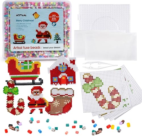 ARTKAL Kit de cuentas de fusible, 5,000 cuentas de fusión, 22 colores, kit de cuentas de fusión con 12 patrones, 1 tablero grande de clavijas, 1