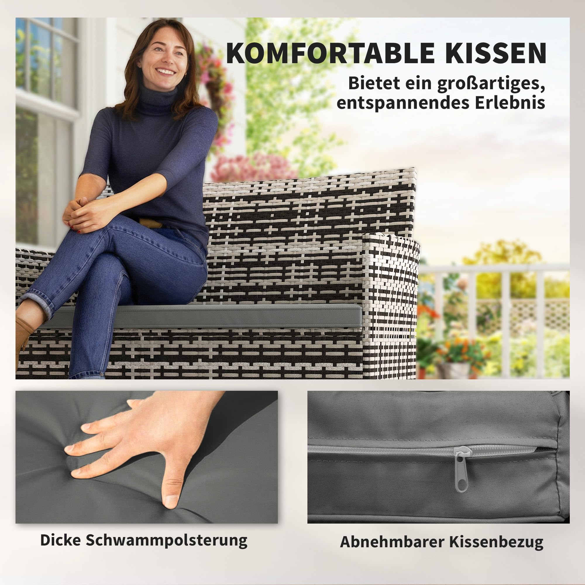 Outsunny Sofa Ogrodowa 2-osobowa Rattanowa z Poduszką, Sofa na Taras Balkon, Pogodoodporna, Jasnoszara | Sofa wypoczynkowa, sofa do ogrodu, na taras, balkon, polirattan