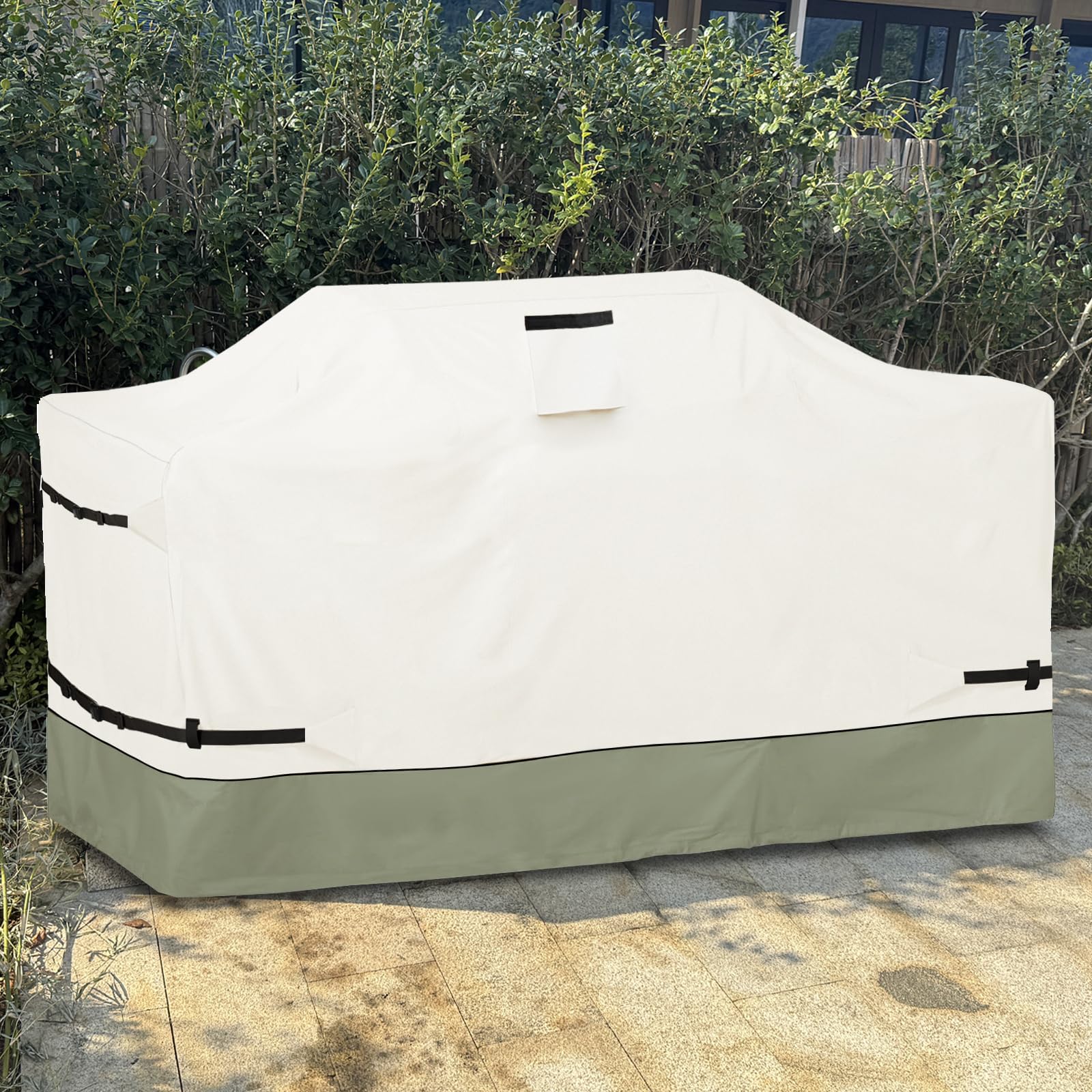 213,4 cm (86 Zoll) Inselgrill-Abdeckung, schwer, 600D, wasserdicht, Allwetterschutz, Outdoor-Abdeckung, Beige und Graugrün