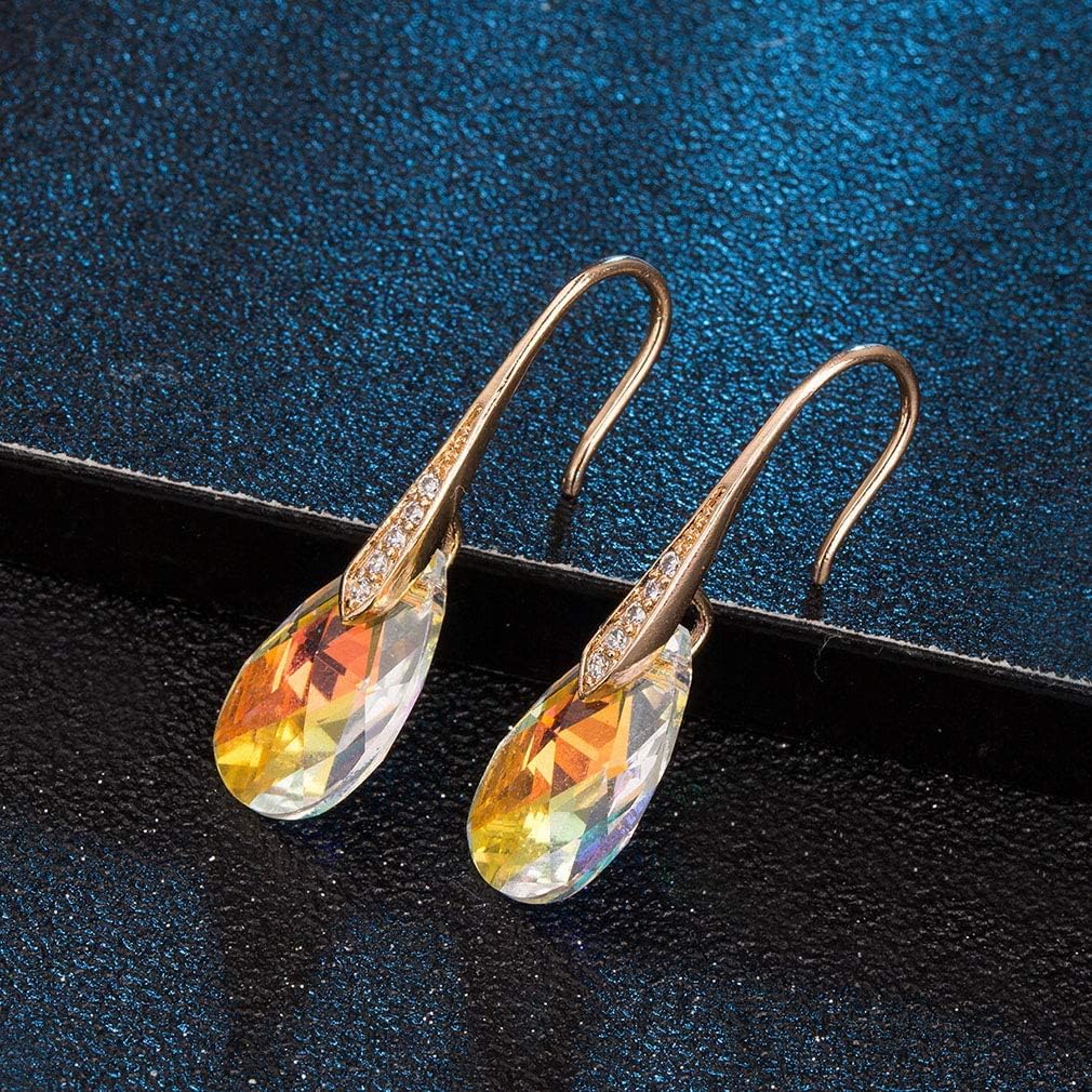 Austrian Crystal Teardrop Dangle Earrings for Women Drop Hook Earring 14K Rose Gold Plated Hypoallergenic Jewelry - Image 3