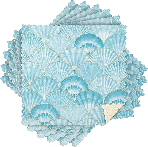 Miniatura 8 de Paños de cocina de playa con conchas marinas japonesas, color verde azulado, paquete de 6 paños de cocina de secado rápido, toallas de limpieza