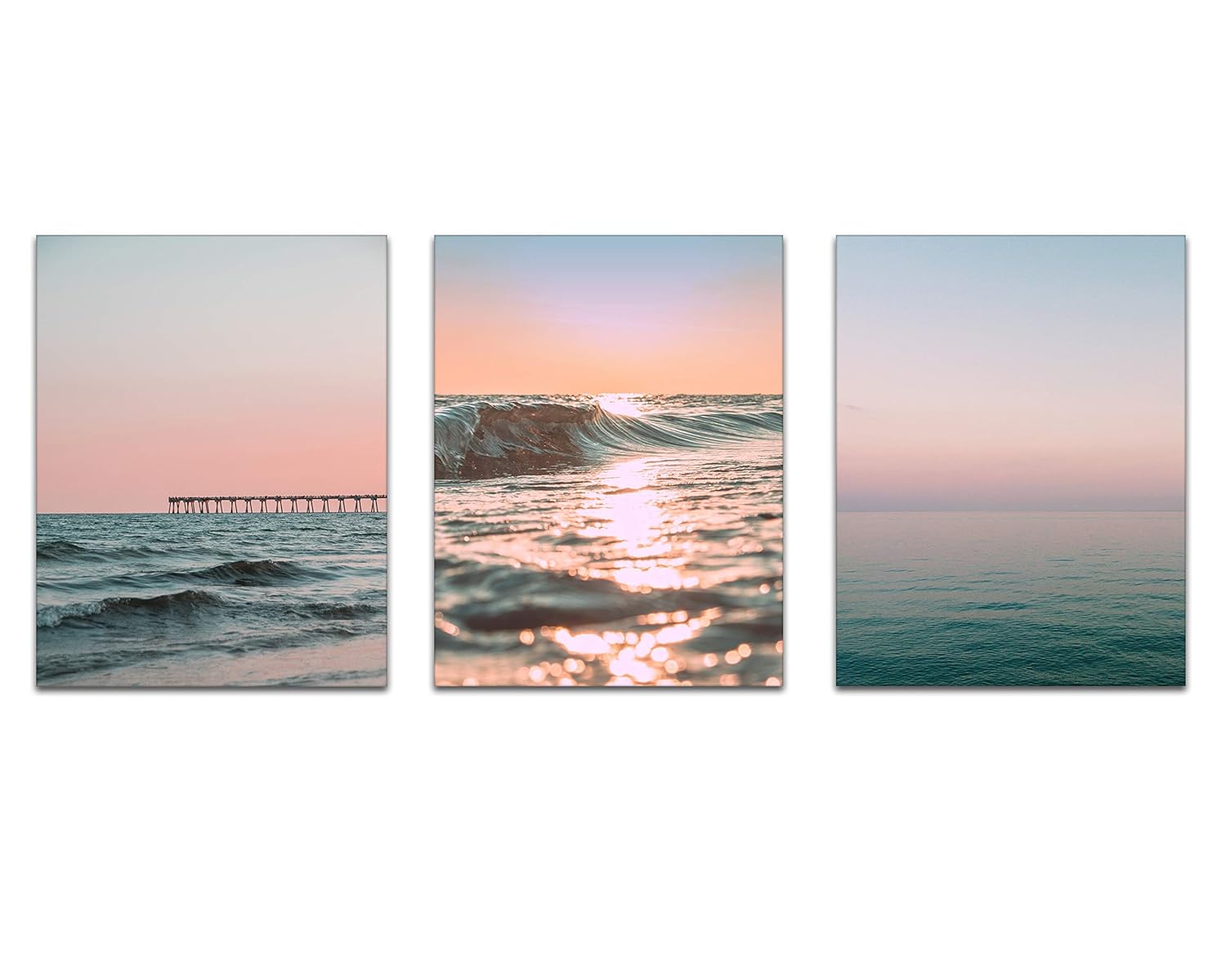 Sunset and Sunrise Beach Themed Photography Prints, Set of