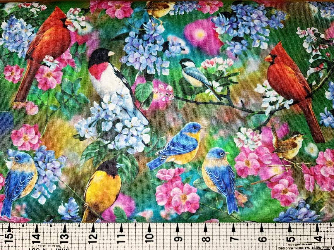 Quilting Treasures Fat Quarter Songbirds Beautiful Birds On Flowers 100% Cotton Fabric