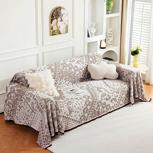 Miniatura 19 de ROOMLIFE Funda de sofá gruesa a rayas con borlas, manta de funda de sofá de felpilla azul para sofá seccional, fundas de sofá suaves para sofá