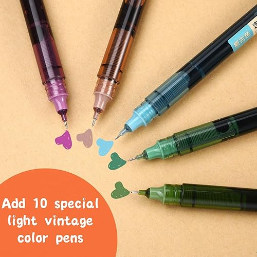 Miniatura 21 de 12 bolígrafos de punta extrafina, de tinta de secado rápido, de 0.5 mm, bolígrafos de tinta líquida bolígrafos, rollerball Colores retro y negro