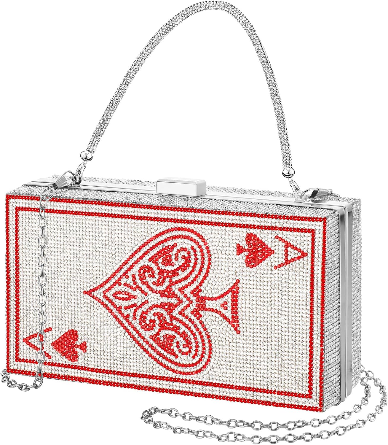 Women Poker Card Evening Clutch Rhinestone Purse Casino Vegas Novelty Purse Queen Hearts Bags Playing Cards Gift