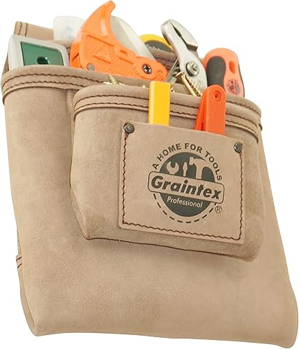Miniatura 12 de Graintex ST2007 - Bolsa de 3 bolsillos para uñas y herramientas de cuero natural de grano superior para enmarcadores, constructores, electricistas,