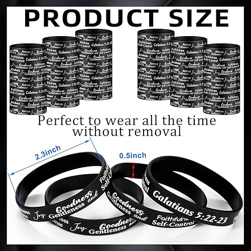 Miniatura 2 de Huquary Juego de 48 pulseras de silicona inspiradoras de las Escrituras religiosas, amor religioso, alegría, paz, paciencia, pulsera motivacional