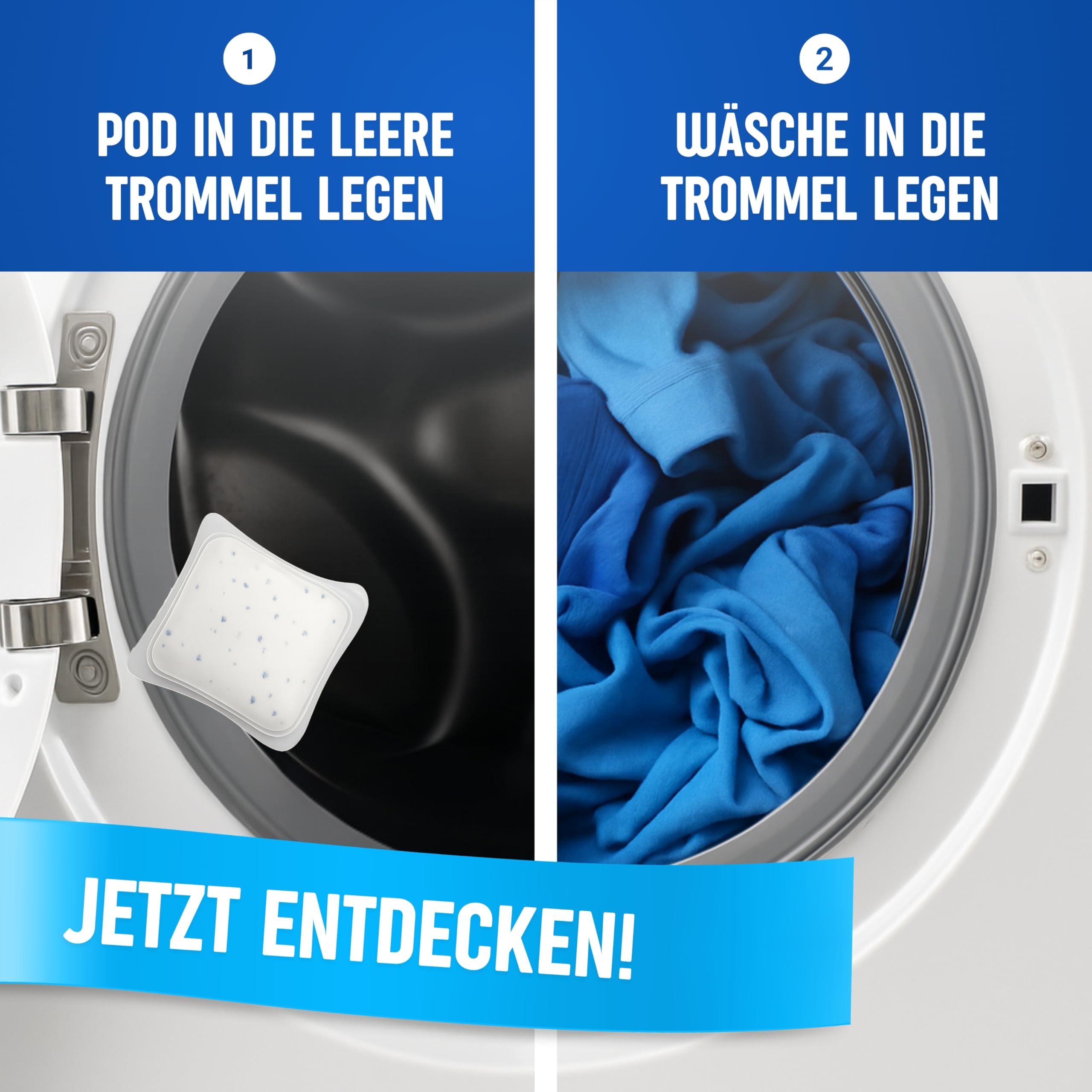 Cleanerist | All-in-1 Waschmittel Pods Caps – 100 Universal-Tabs (2kg) Pulver gefüllt, schnell löslich, für Weiß- Bunt- Kochwäsche – Frischer Duft – Made in Germany