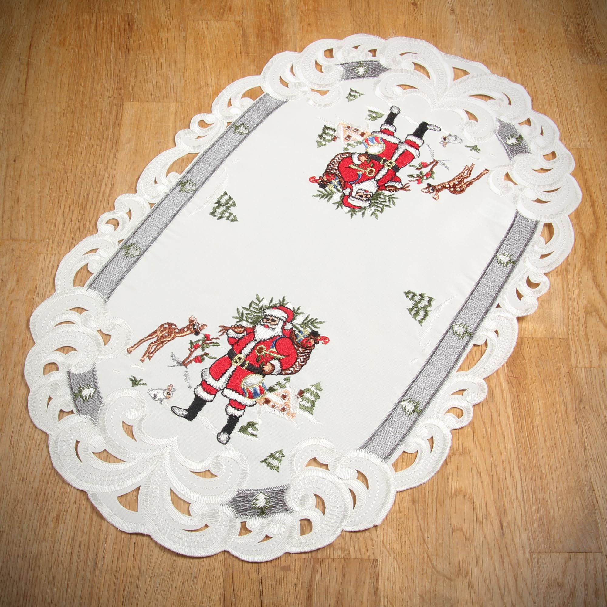 Weihnachtlicher Tischläufer Mit Weihnachtsmann-Stickerei – Ca. 40x90 Cm – Festliche Tischdeko Für Weihnachten