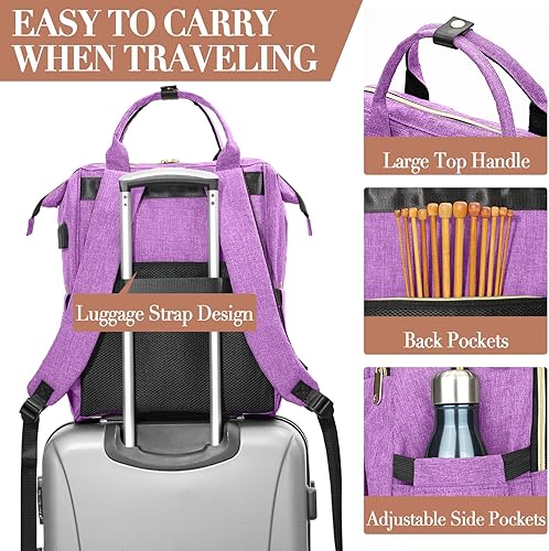 Miniatura 4 de Mochila para tejer, organizador de hilo con puerto de carga USB, mochila acolchada para mujer, regalo del día de la madre, bolsa de ganchillo grande