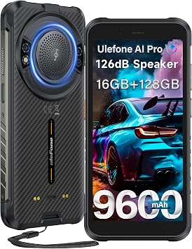 Ulefone RugKing Rugged Smartphone, 16GB+128GB/2TB TF, 9600mAh, 126dB 3.5W Speaker, Android 15, 50MP Waterproof, 5.99 inch IP68 Outdoor Armor 4G SIM-Free & Unlocked Mobile Phones, 3-Card Slot NFC