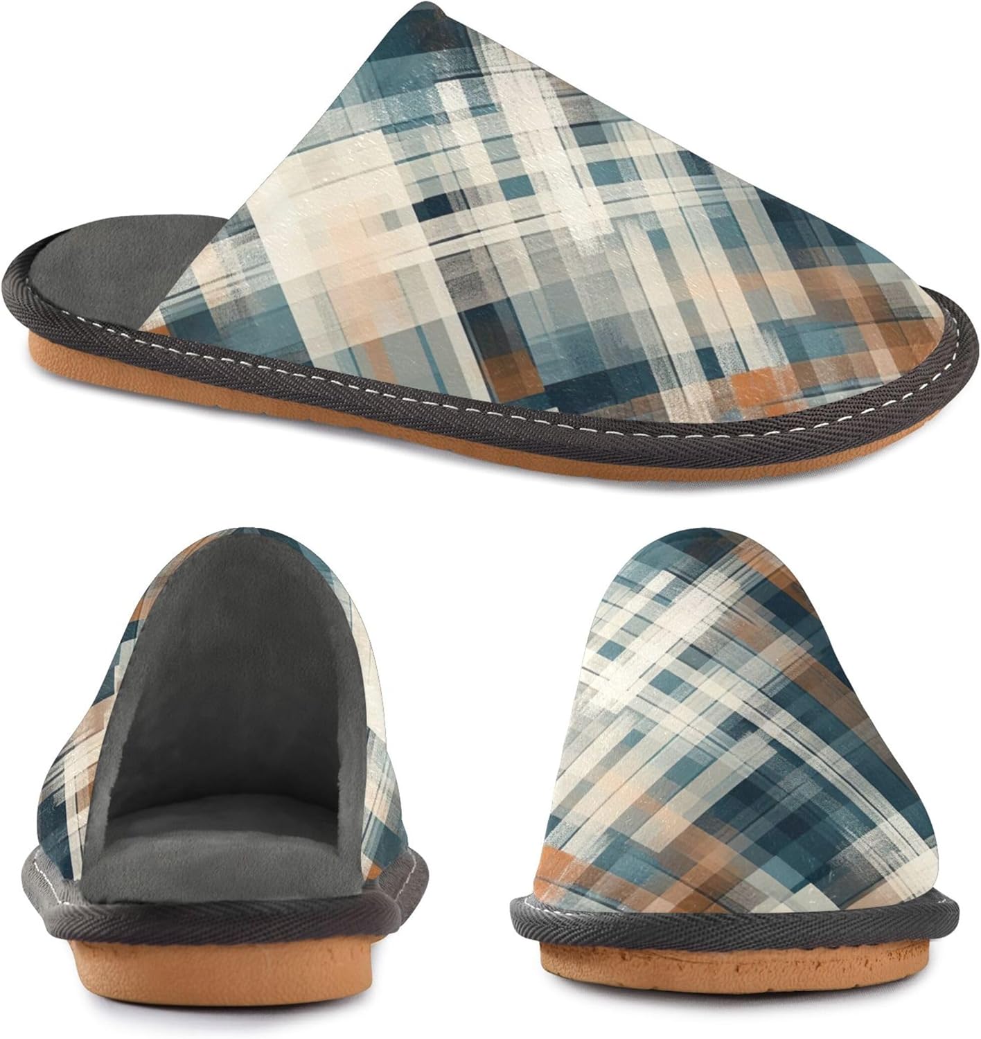 Buffalo Plaid House Slippers – Cozy Fuzzy Slippers for Guests, Washable & Disposable, Perfect for Shoeless Home, Spa & Hotel Use A111908