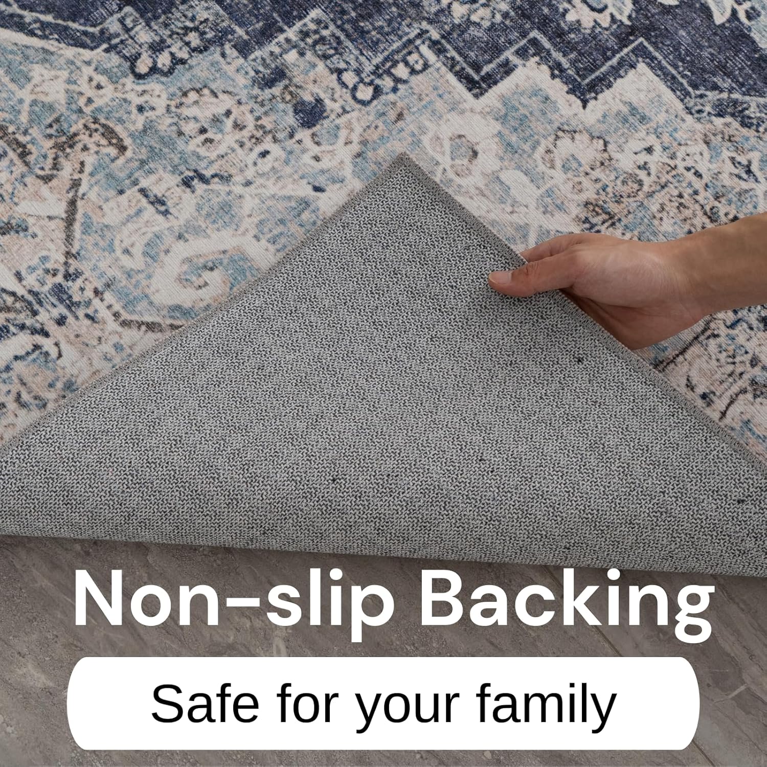 Auemtyn Washable Area Rug 4x6, Blue Rug for Living Room, Non Slip Low Pile Carpet for Bedroom, Entryway (Vintage Blue, 4'x6')