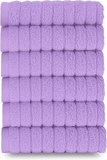 Elegant Comfort 100% Turkish Cotton Corduroy Ribbed Luxury Washcloths 6 Pack Soft 13 x 13 Inch - Higly Absorbent, Durable, Quick Dry, Spa Premium Hotel Quality for Bathroom or Travel, Lilac