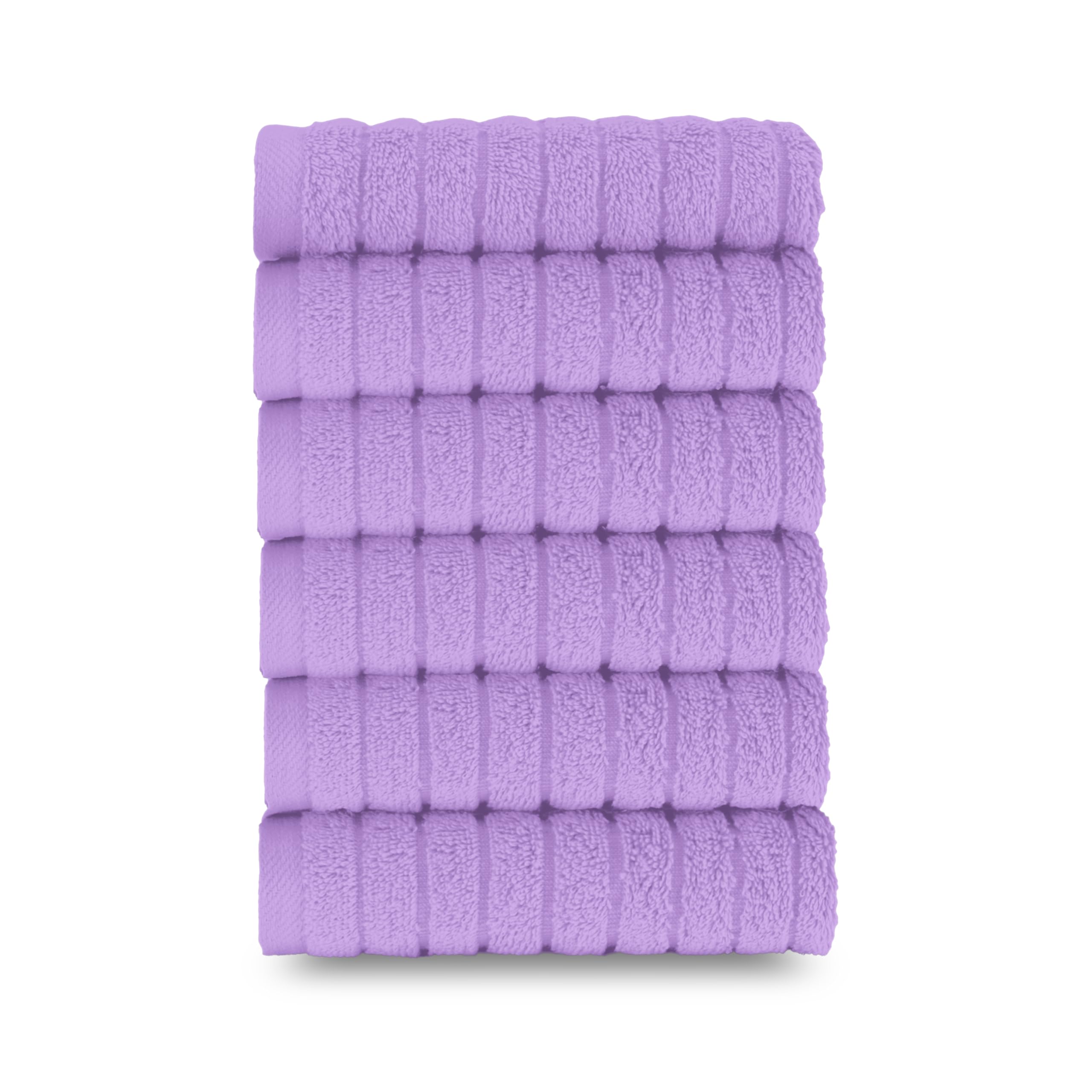 Elegant Comfort 100% Turkish Cotton Corduroy Ribbed Luxury Washcloths 6 Pack Soft 13 x 13 Inch - Higly Absorbent, Durable, Quick Dry, Spa Premium Hotel Quality for Bathroom or Travel, Lilac