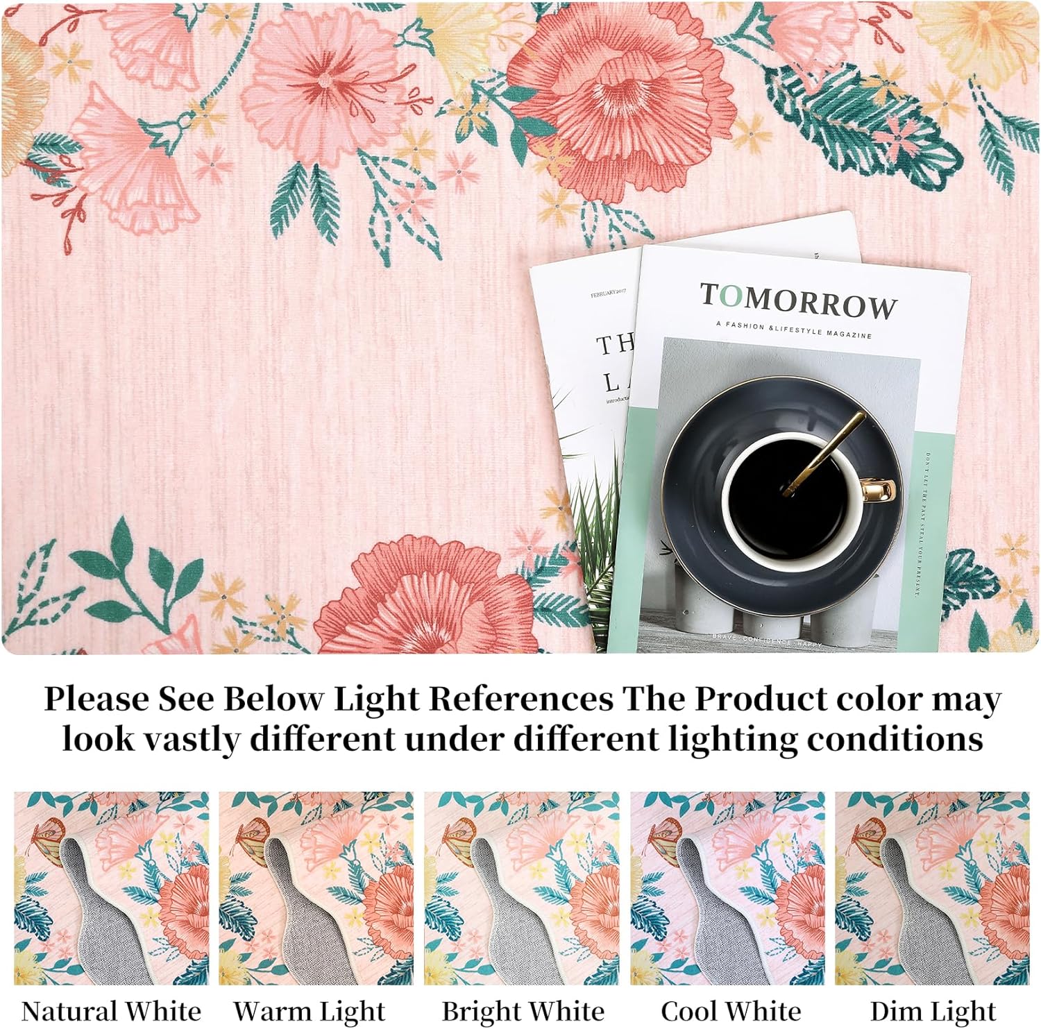 COZYLOOM Washable Round Rug 4ft Modern Bedroom Area Rug Floral Circle Rug Non Slip Throw Rugs Soft Low Pile Stain Resistant Carpet for Living Room Nursery Dorm 4'x4' Pink